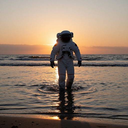 Cryptocurrency Astronaut at Sunset Beach