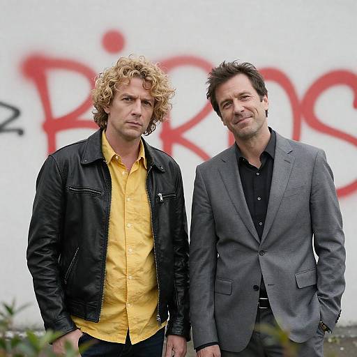 Men in Front of Spray-Painted Wall