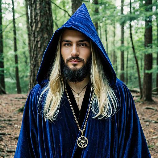 Man in Blue Wizard Robe in Forest