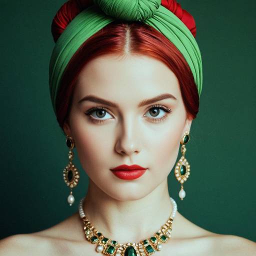 Portrait of Woman with Red Hair and Green Turban