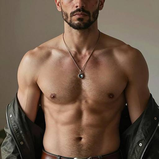 Muscular Male with Beard and Jewelry