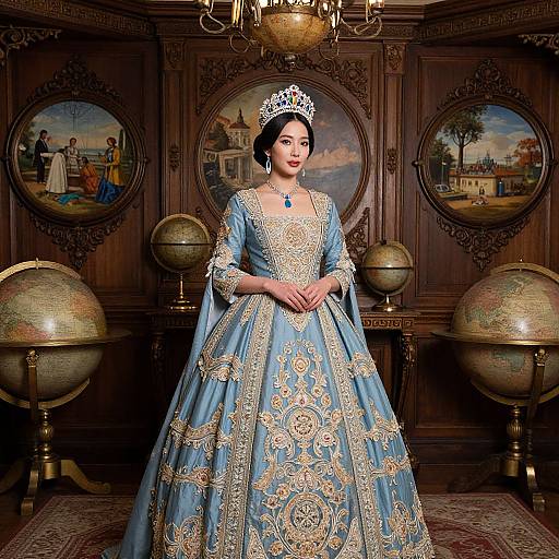 Elegant Asian Woman in Antique Setting