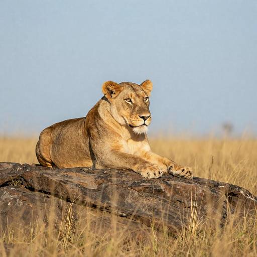 Lioness Resting on Rocky Savanna Outcrop