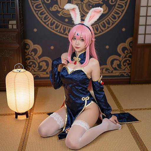 Pink-Haired Cosplayer in Traditional Outfit