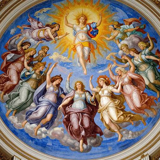 Celestial Dance in Renaissance Fresco Style