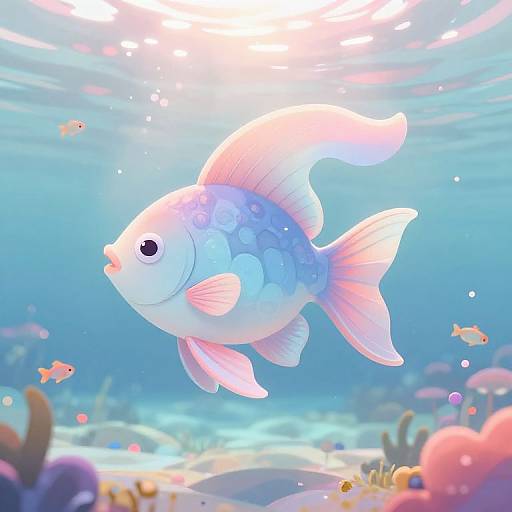 Stylized Letter F Fish in Dreamy Underwater