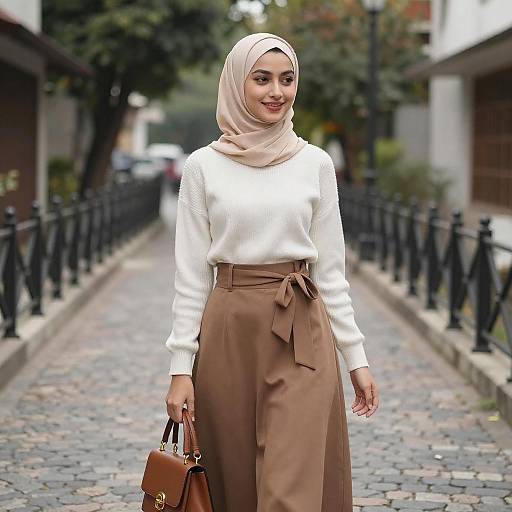Young Woman in Stylish Hijab Outfit
