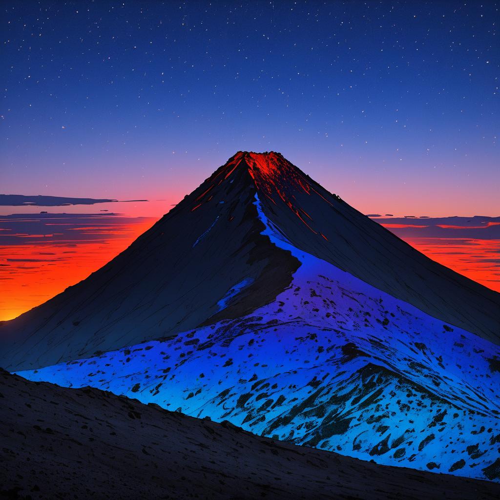 Vibrant Dusk Over Ash-Covered Volcano