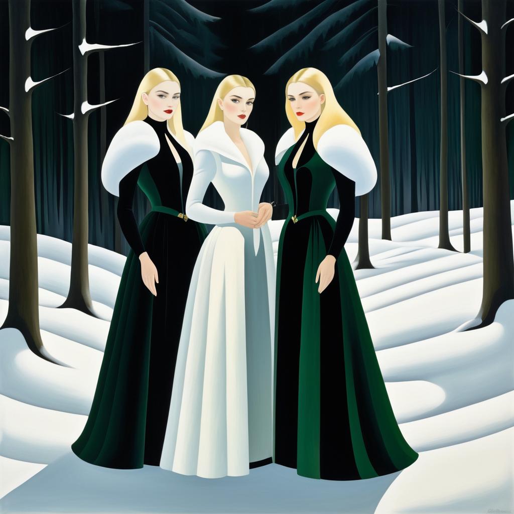 Ethereal Women in a Snowy Forest