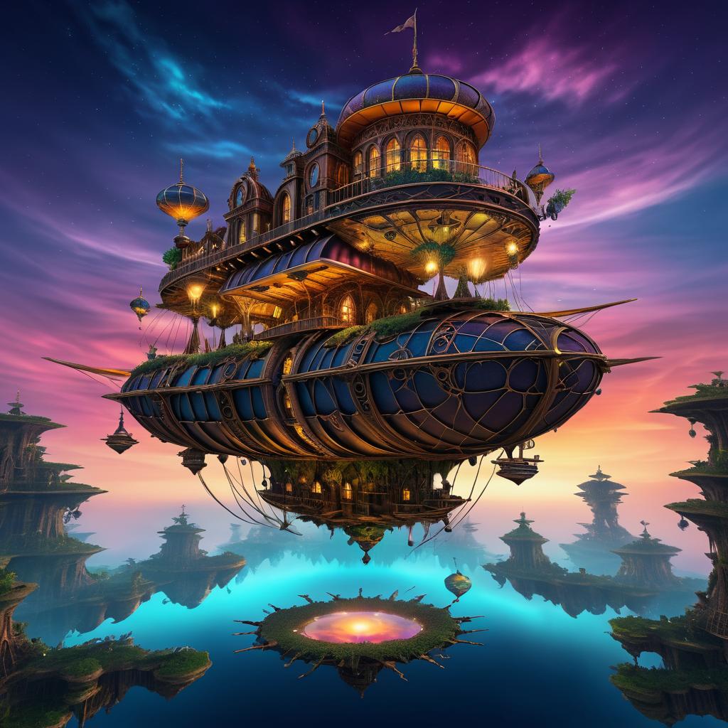 Steampunk Airship in Twilight Skies