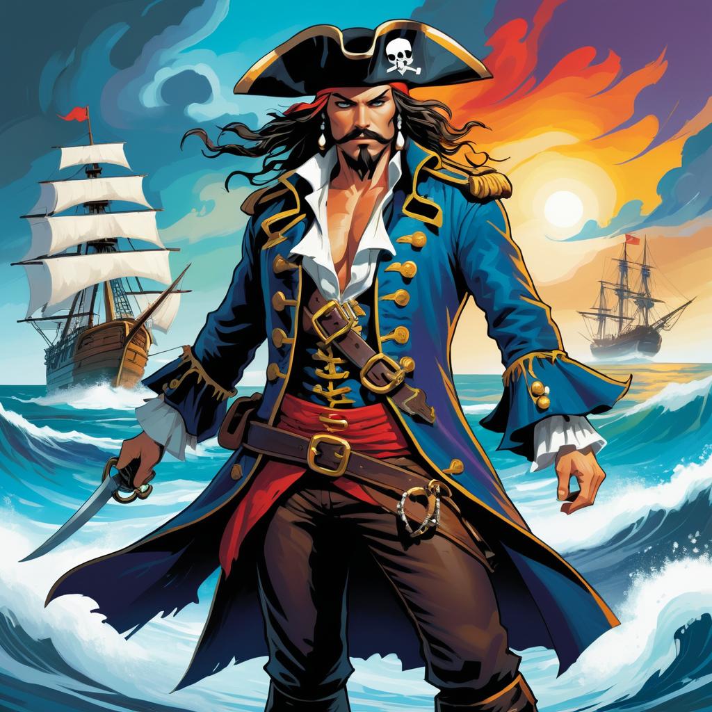 Vibrant Pirate Captain in Action Pose