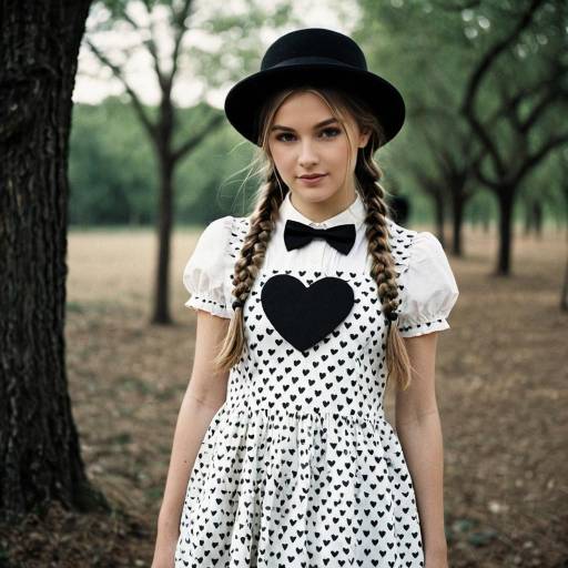 Young Woman in Heart Pattern Dress and Bowler Hat