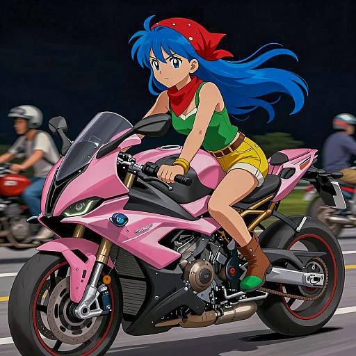 Anime Girl on Pink BMW Motorcycle