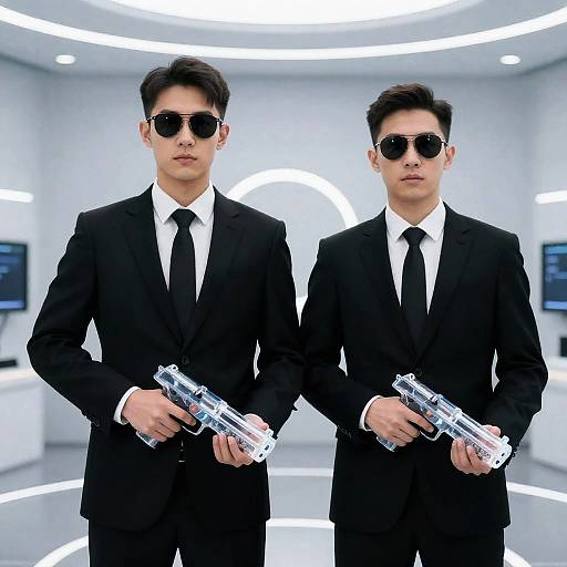 Futuristic Duo in Black Suits
