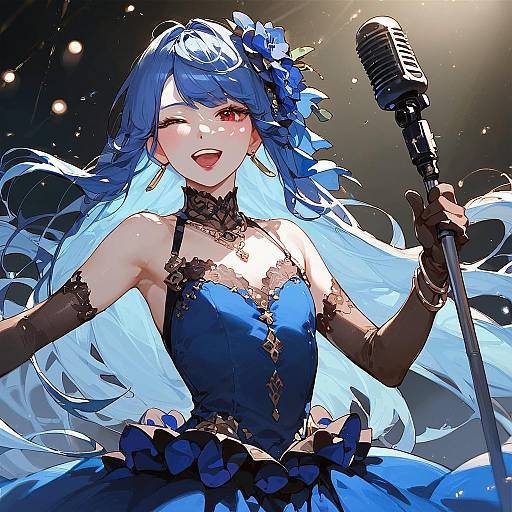 Blue-Haired Idol on Smoky Stage