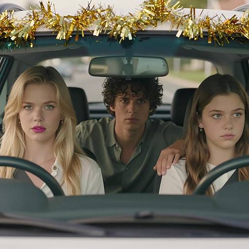 Dynamic Trio in a Stylish Car