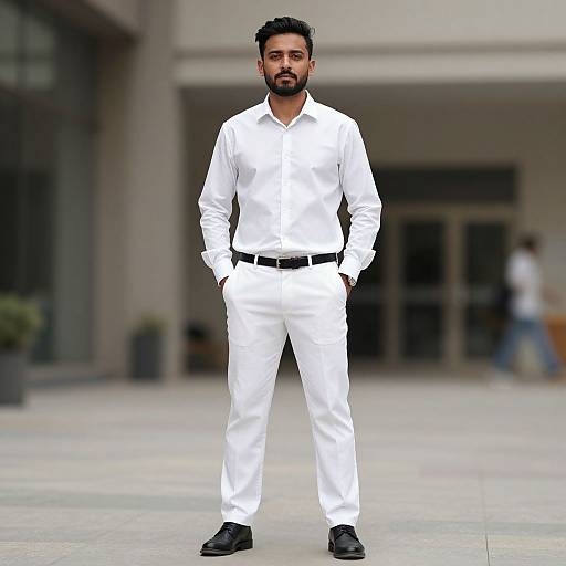 Realistic Man in White Pants Outdoors