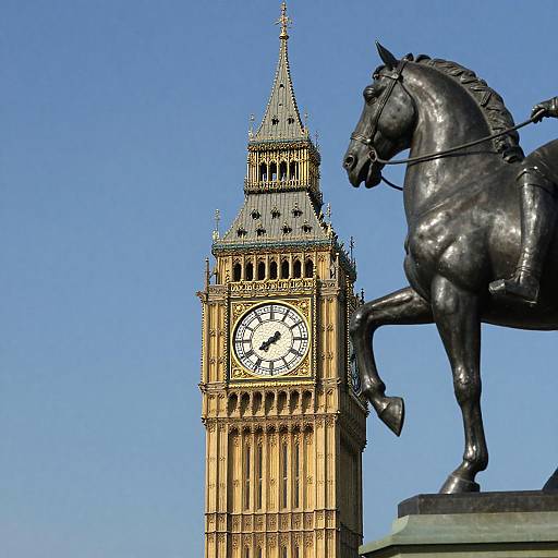 Majestic Big Ben with Rearing Horse Statue