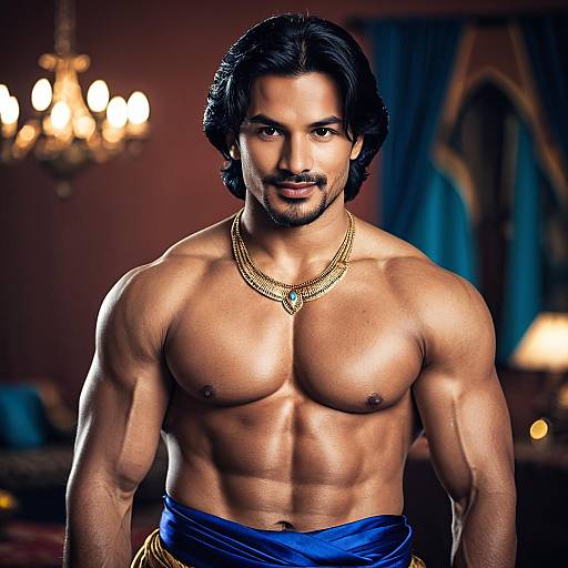 Muscular Man in Aladdin-Inspired Outfit