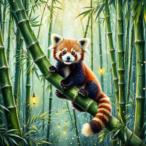Playful Red Panda Cub in Enchanted Bamboo Forest Playful Red Panda Cub in Enchanted Bamboo Forest