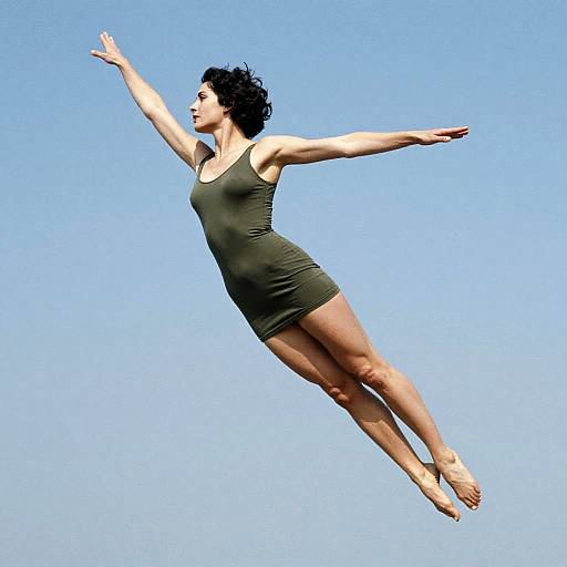 Woman Flying in Olive Sports Dress
