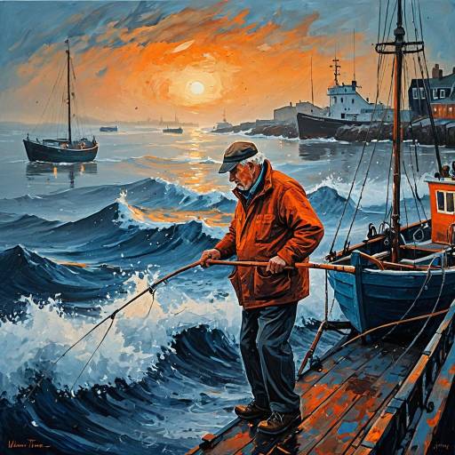 Elderly Fisherman at Misty Dawn