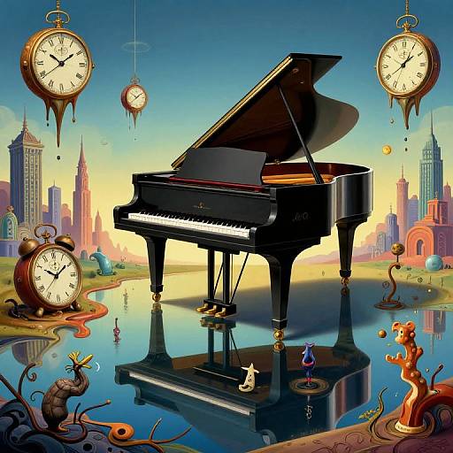 Surreal Grand Piano with Melting Clocks