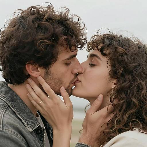 Intimate Close-Up of Tender Kiss