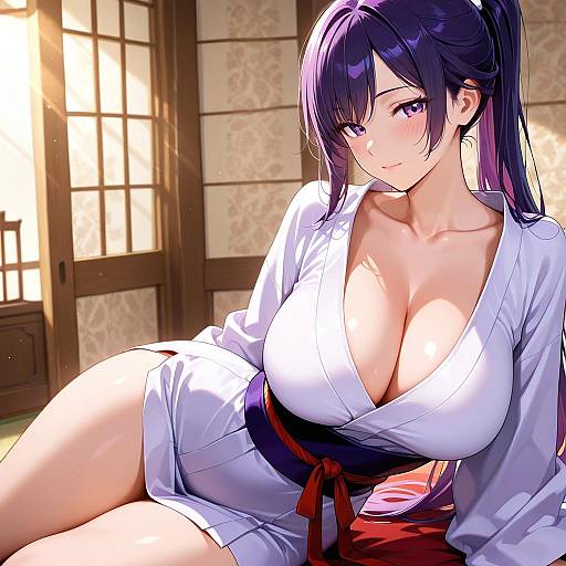 Radiant Purple-Haired Girl in Traditional Attire