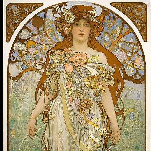 Art Nouveau Woman in Floral Meadow