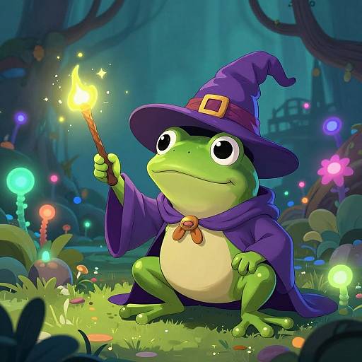 Cartoon Wizard Frog in Enchanted Swamp