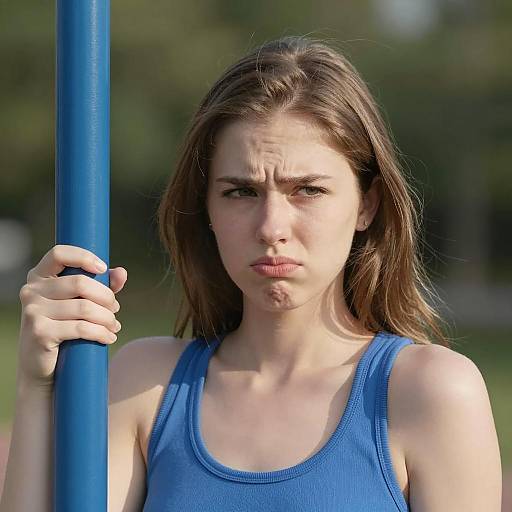 Worried Young Woman by Foliage