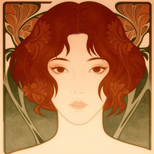Modern Art Nouveau Portrait with Florals