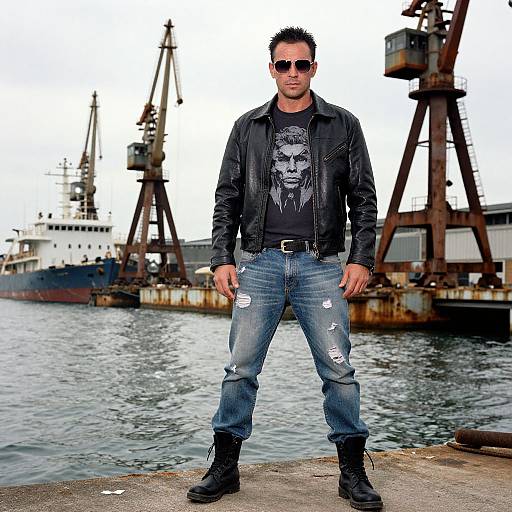 Confident Man in Urban Industrial Scene