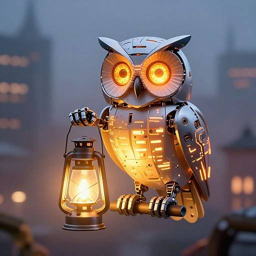 Luminous Mechanical Owl with Lantern