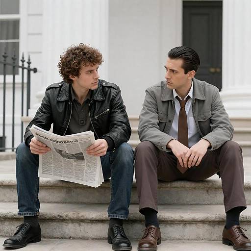 Intense Portrait of Two Men on Steps