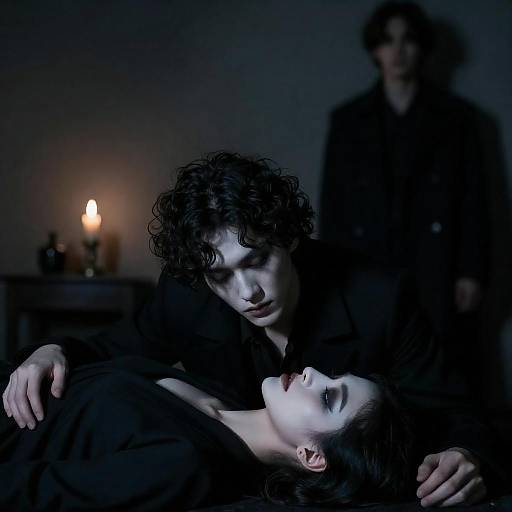 Dark Candlelit Portrait of Two