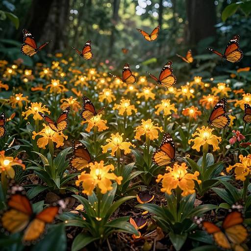 Clockwork Butterflies Pollinating Glowing Inverse Flowers