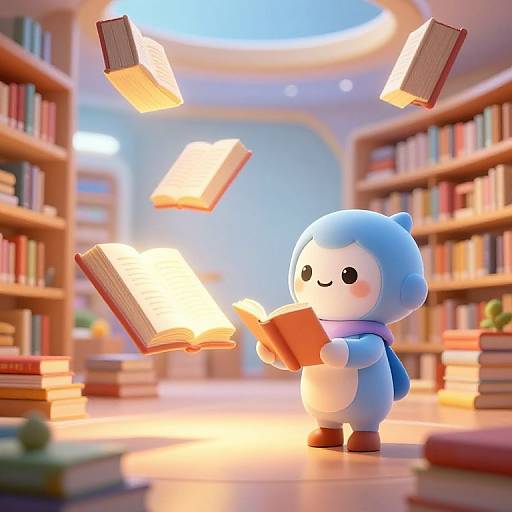 Futuristic Library with Friendly AI Guide