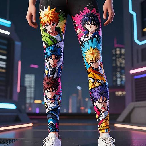 Vibrant Anime Leggings with Futuristic City