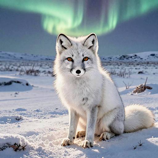 Chibi Arctic Fox Under Aurora Twilight