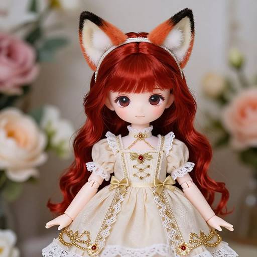 Vibrant Red-Haired Doll with Fox Ears