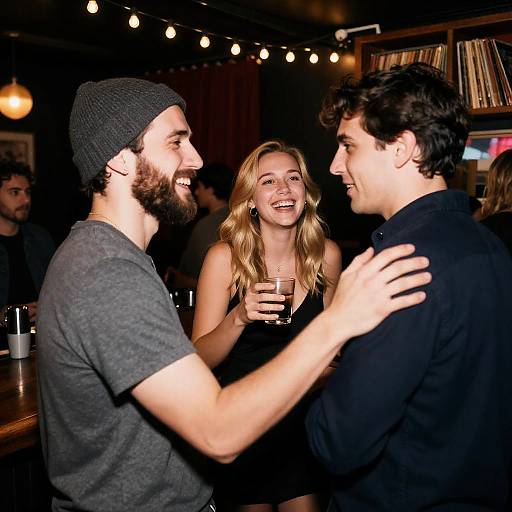 Lively Bar Scene with Friends and Lights