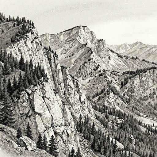Hyper Realistic Mountain Range Drawing