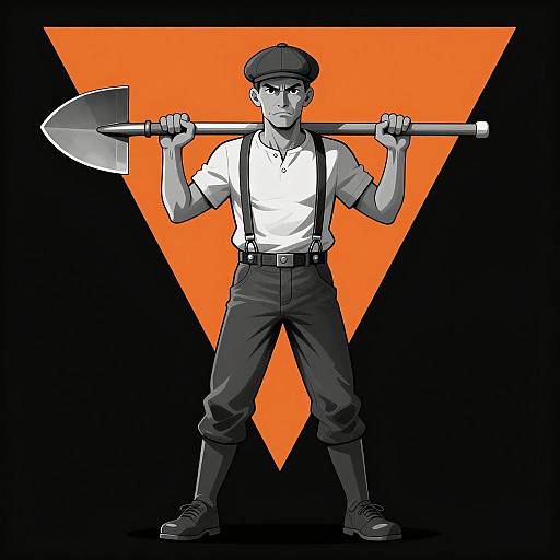 Grayscale Man with Shovel Illustration