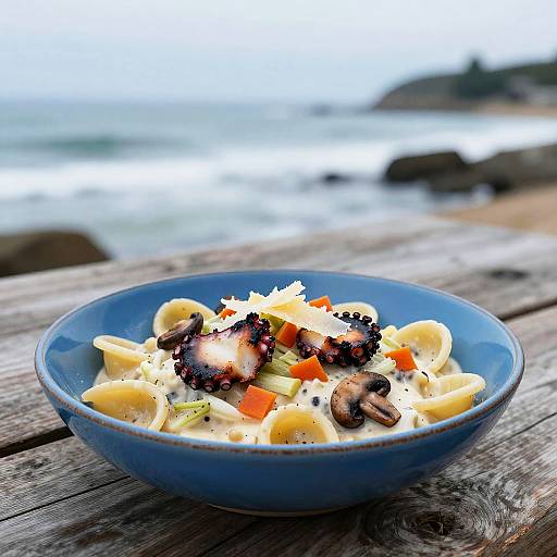 Orecchiette Pasta with Charred Octopus and Creamy Sauce