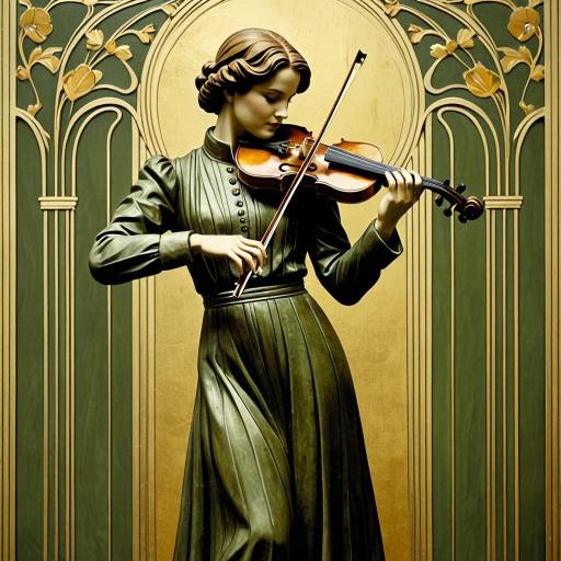 Art Nouveau Violinist Sculpture in Gold