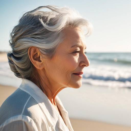 Graceful Older Woman on Sun-Drenched Beach Graceful Older Woman on Sun-Drenched Beach