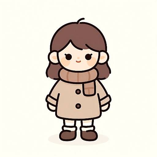 Cute Cartoon Girl in Winter Outfit