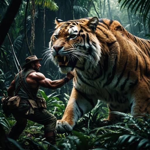 Epic Battle Between Ranger and Colossal Tiger in Jungle Epic Battle Between Ranger and Colossal Tiger in Jungle